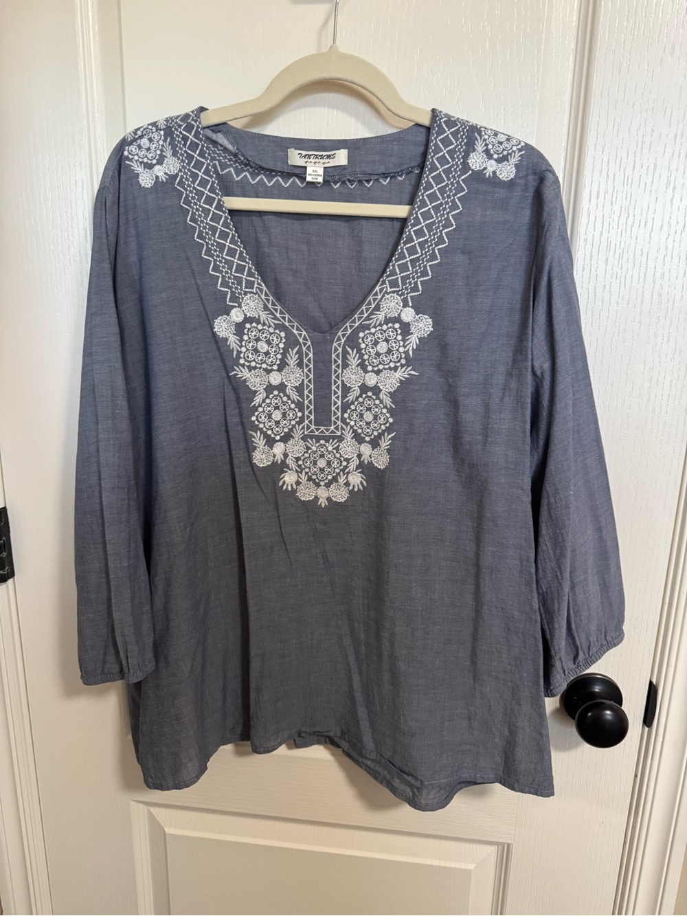Tantrums Boho Embroidered V-Neck Tunic Top